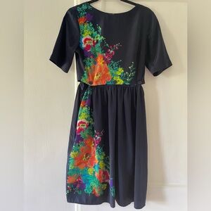 ASOS Navy Floral Midi Dress with Vibrant Multicolor Print - size 6